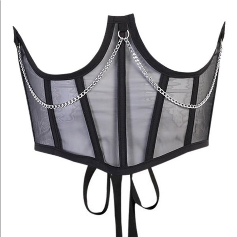 Chain Embellished Sheer Corset Top